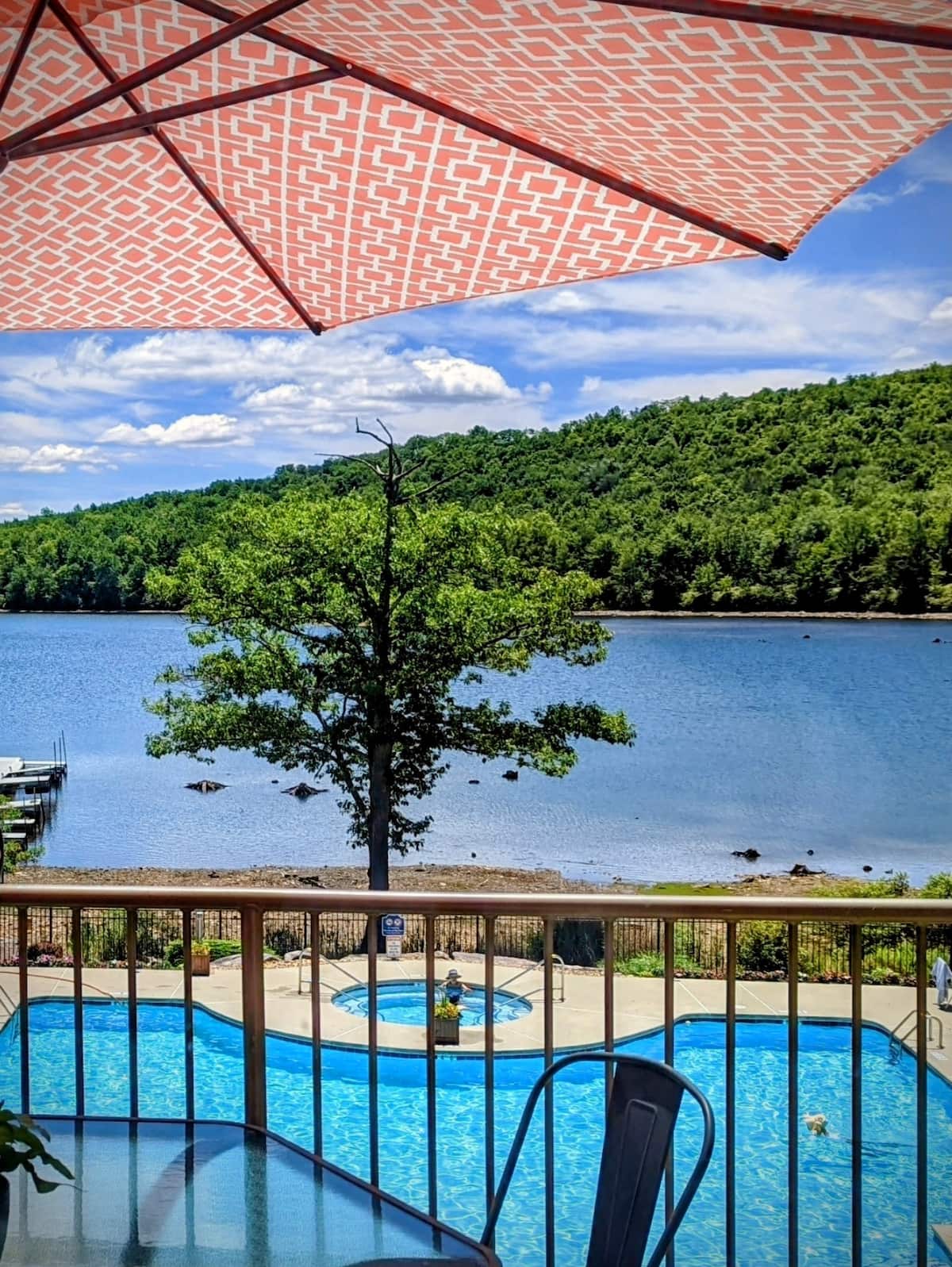 The Midlake pool behind the condo