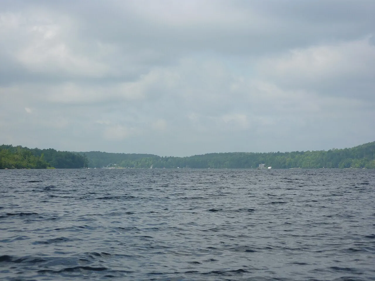 Mont-Orford National Park (Quebec, Canada) - August 2010 - Stukely Lake, looking west from the front of the beach at the national park.