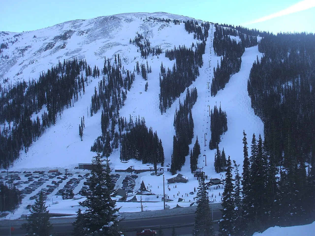 Looking at lift #1 on an unnamed peak at Loveland Ski Area from The Face(black trail).