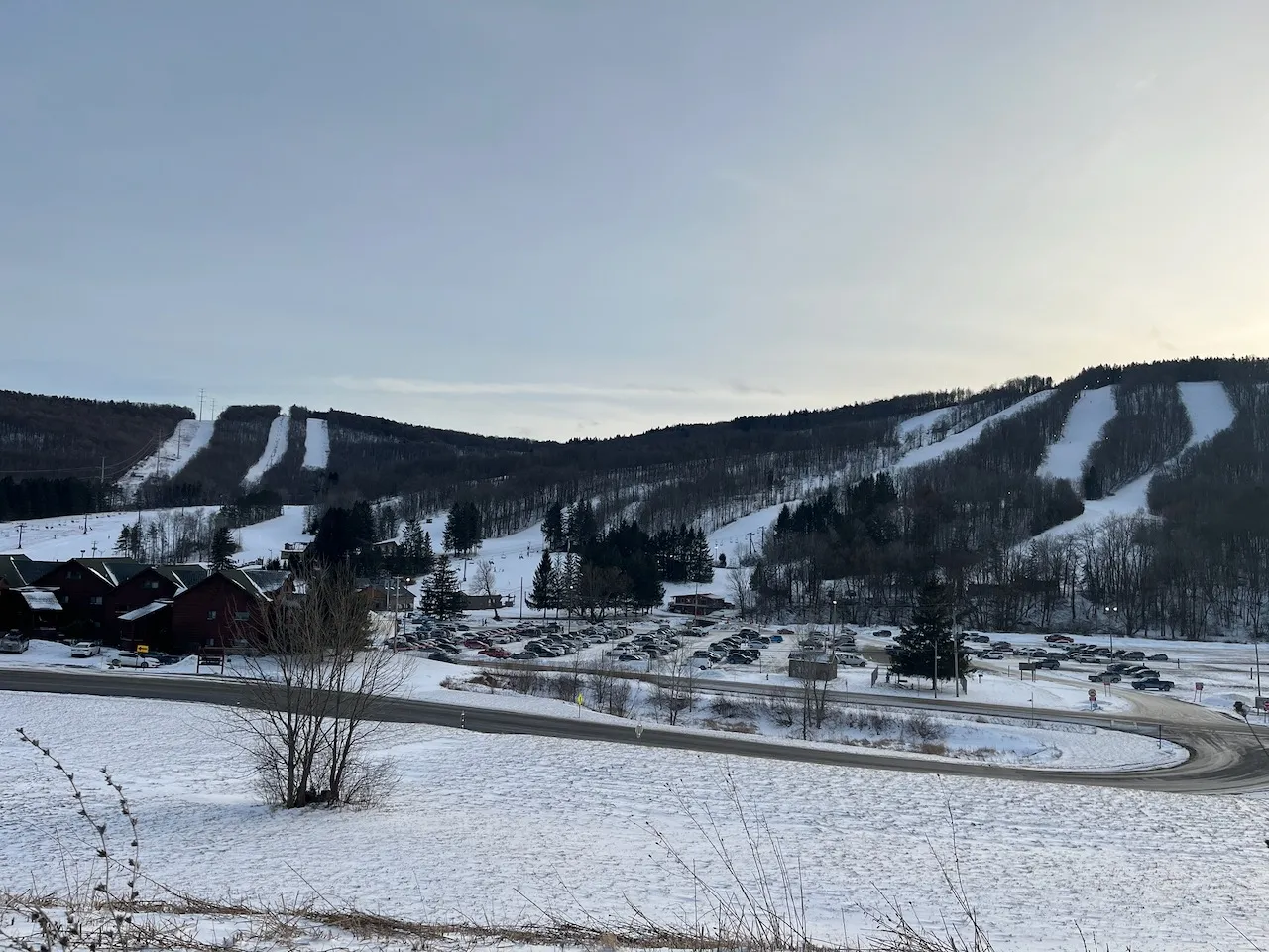 Wide shot of the primary ski area at Greek Peak January 2026