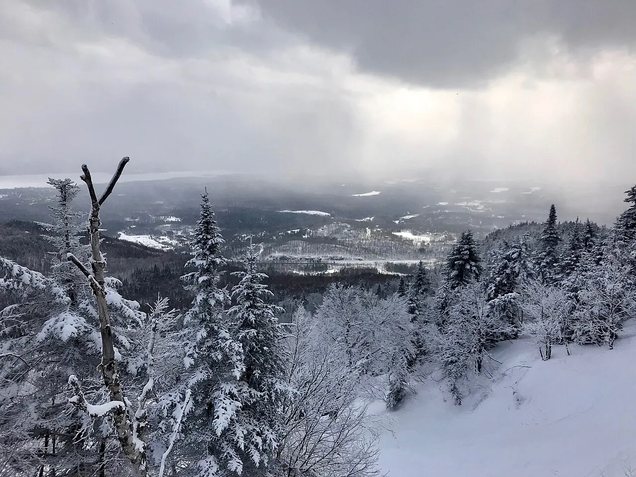 View from Mont Orford ski hill in Winter (January), Mont Orford National Park, Quebec, Canada.