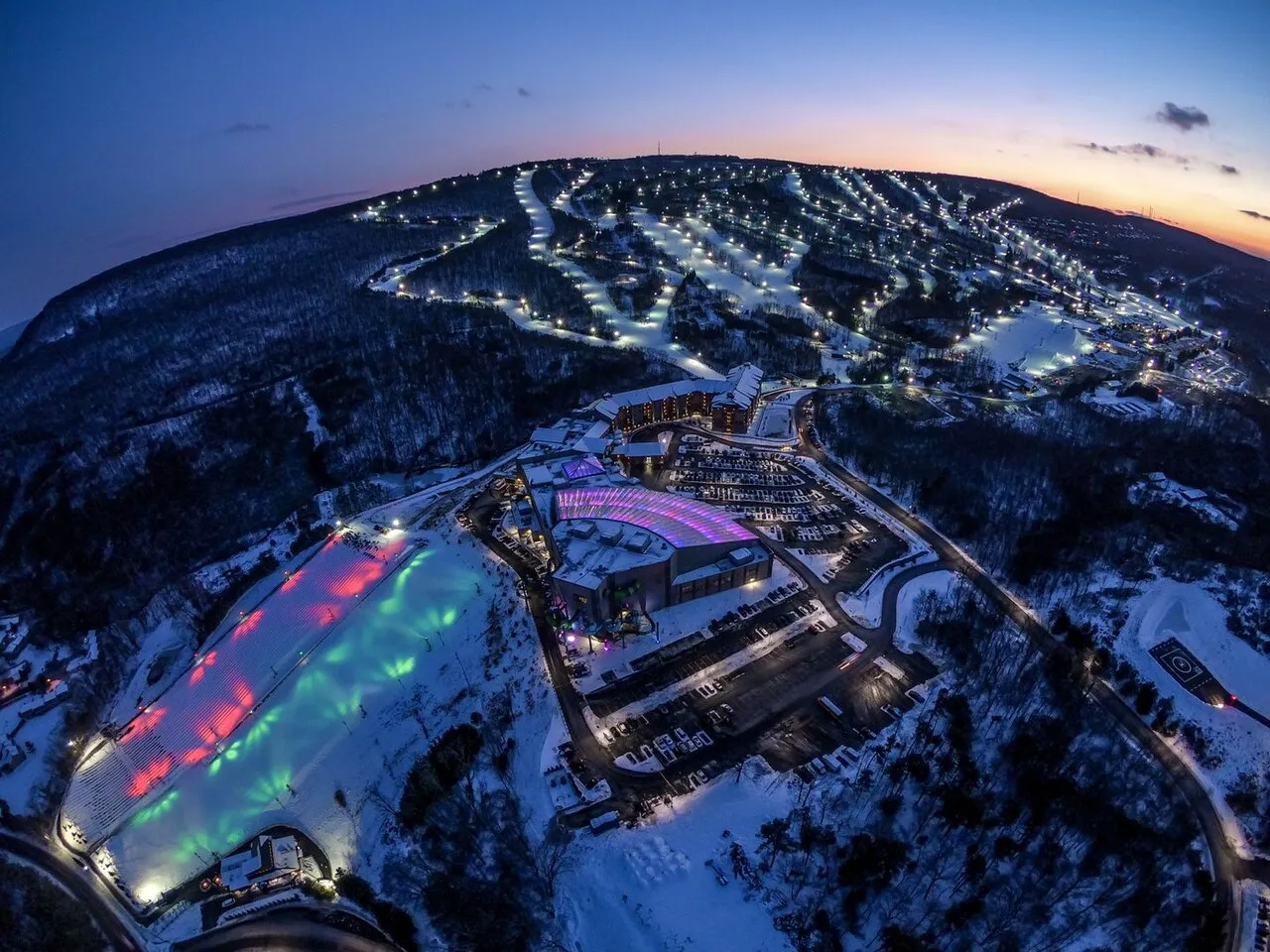 Camelback Resort’s slopes and lodge in winter