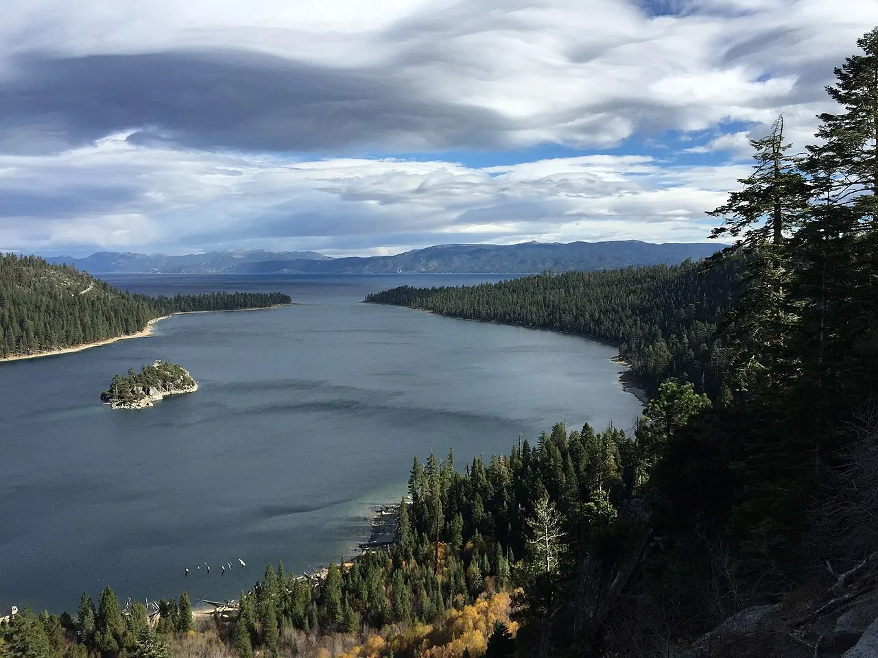 View northeast down the southeast shore of Emerald Bay at Lake Tahoe, California