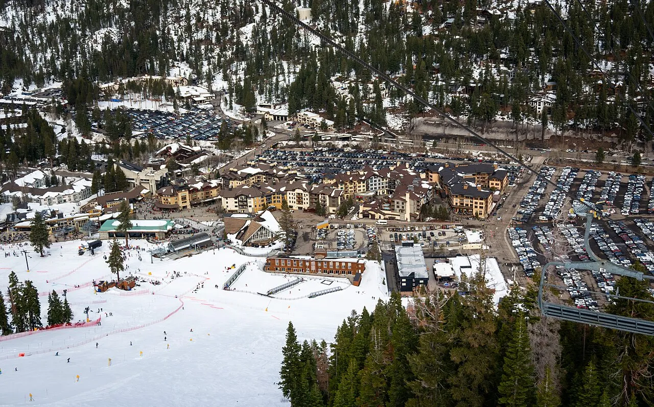 An elevated view of Palisades Tahoe, a California ski resort.