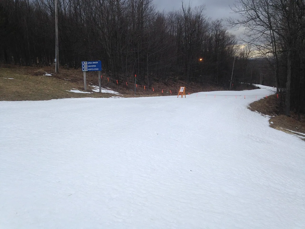 The only snow on the mountain at the time was snow from artificial snowmaking.