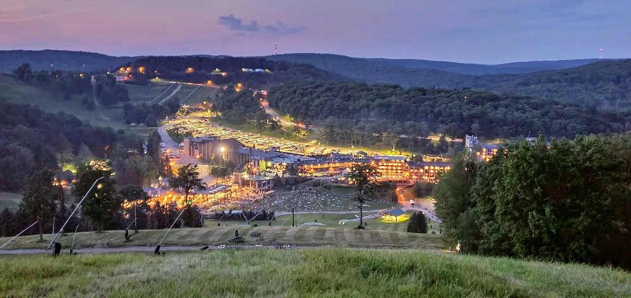 Seven Springs Mountain Resort viewed from the summit at dusk before the 4th of July fireworks.