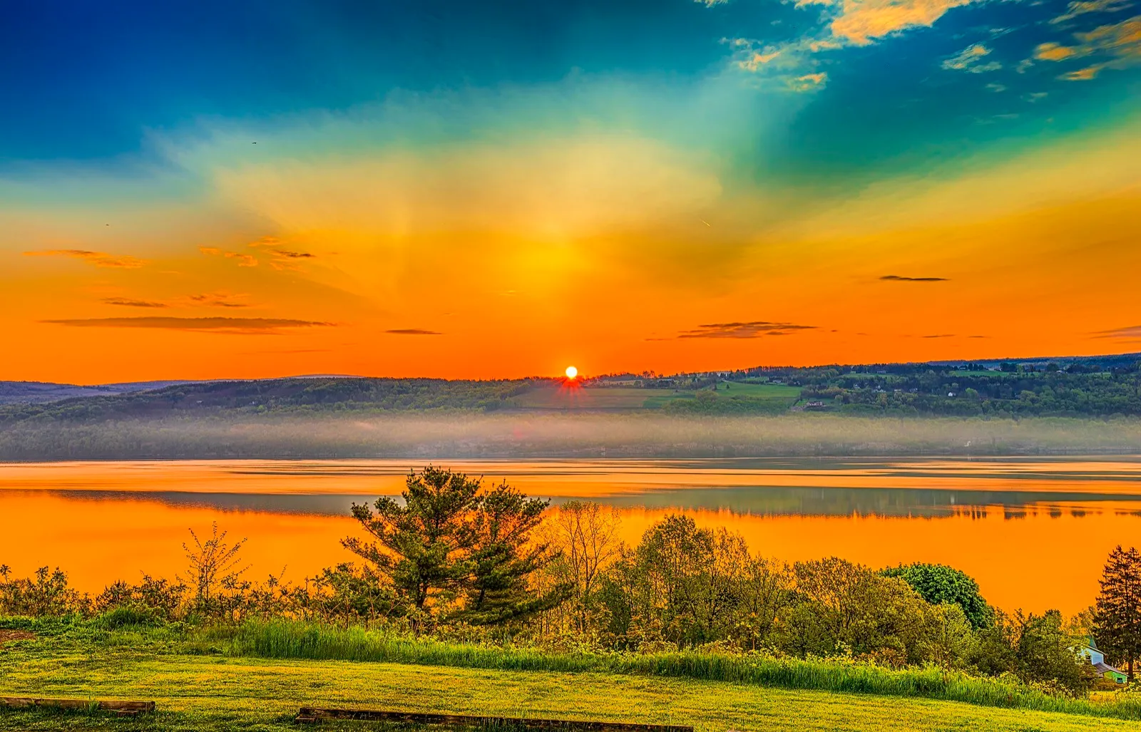 Orange sunrise over Seneca Lake