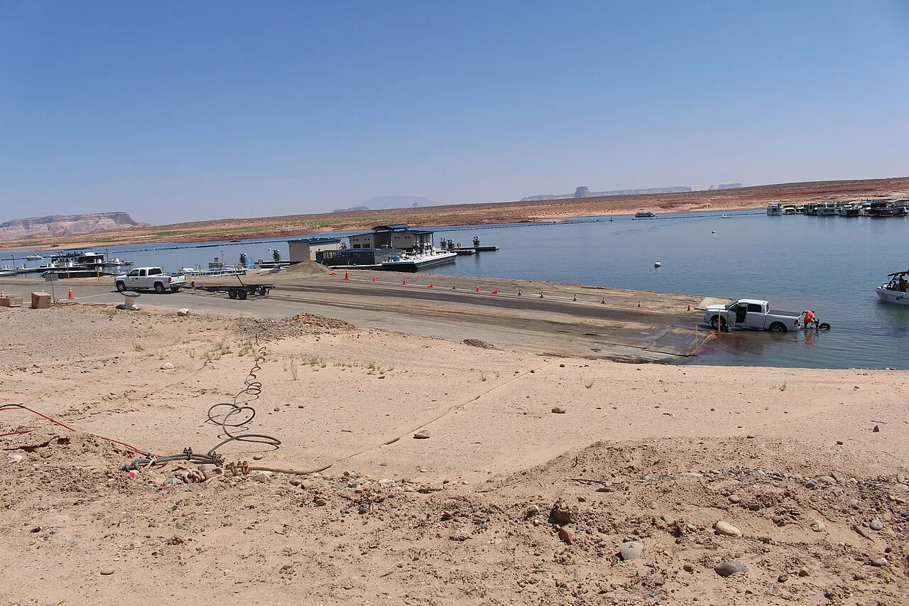 A distance view of the auxiliary launch ramp area showing length of road.