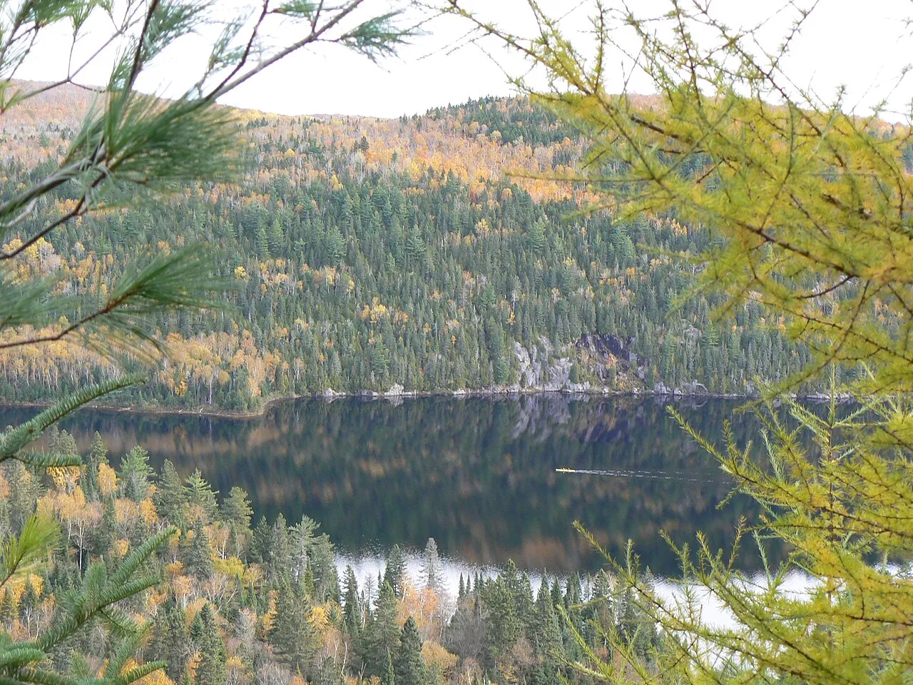 An autumn view of of Lac Wapizagonke in La Mauricie National Park, Quebec