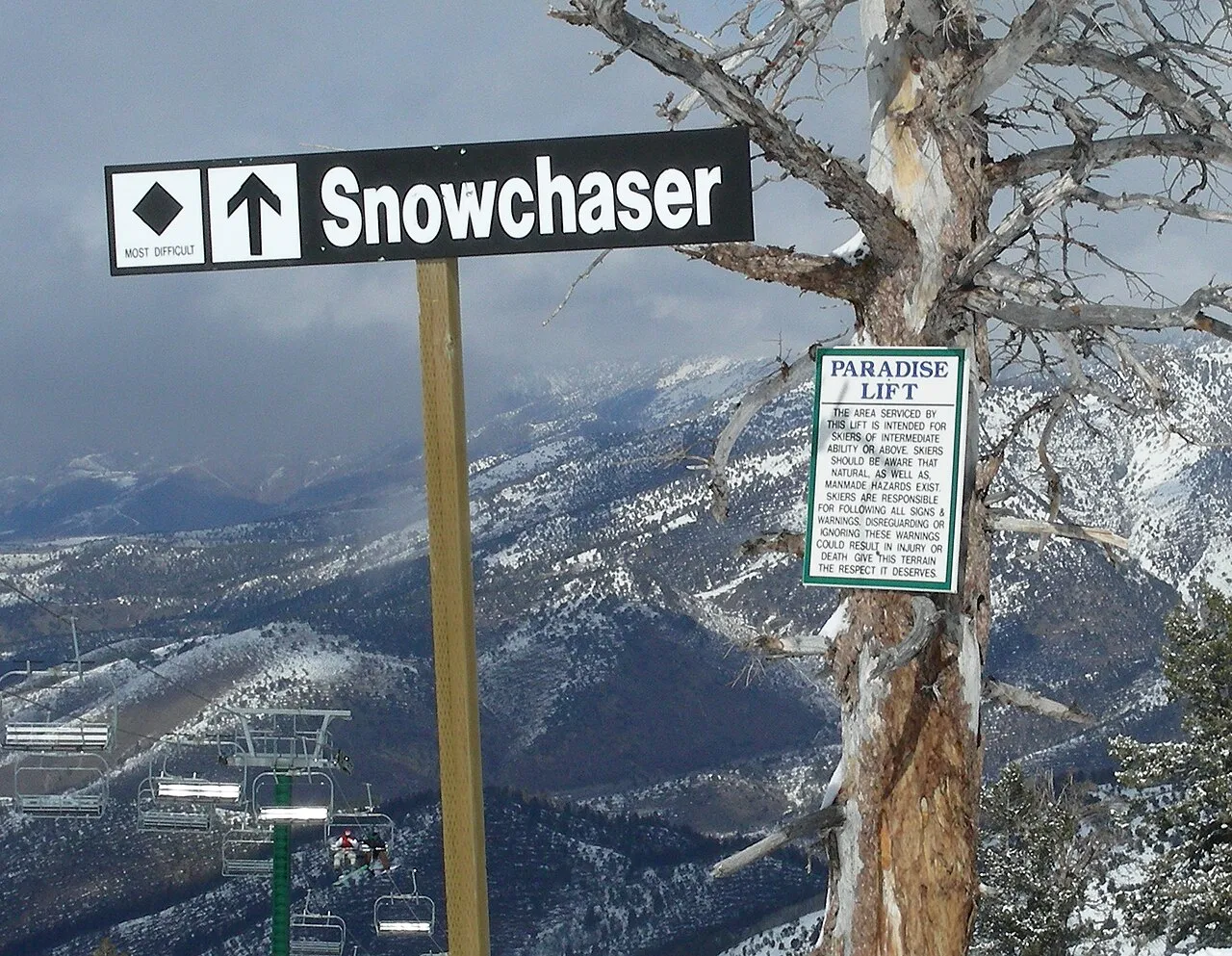 Black diamond run Snowchaser at Powder Mountain ski resort