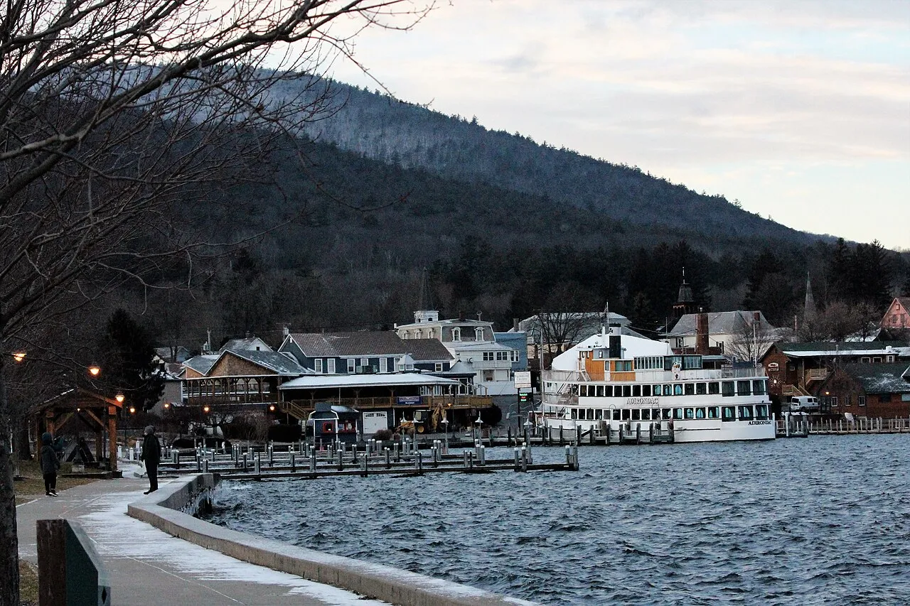 A lakeside sidewalk on Beach Road in the village of Lake George, Jan.