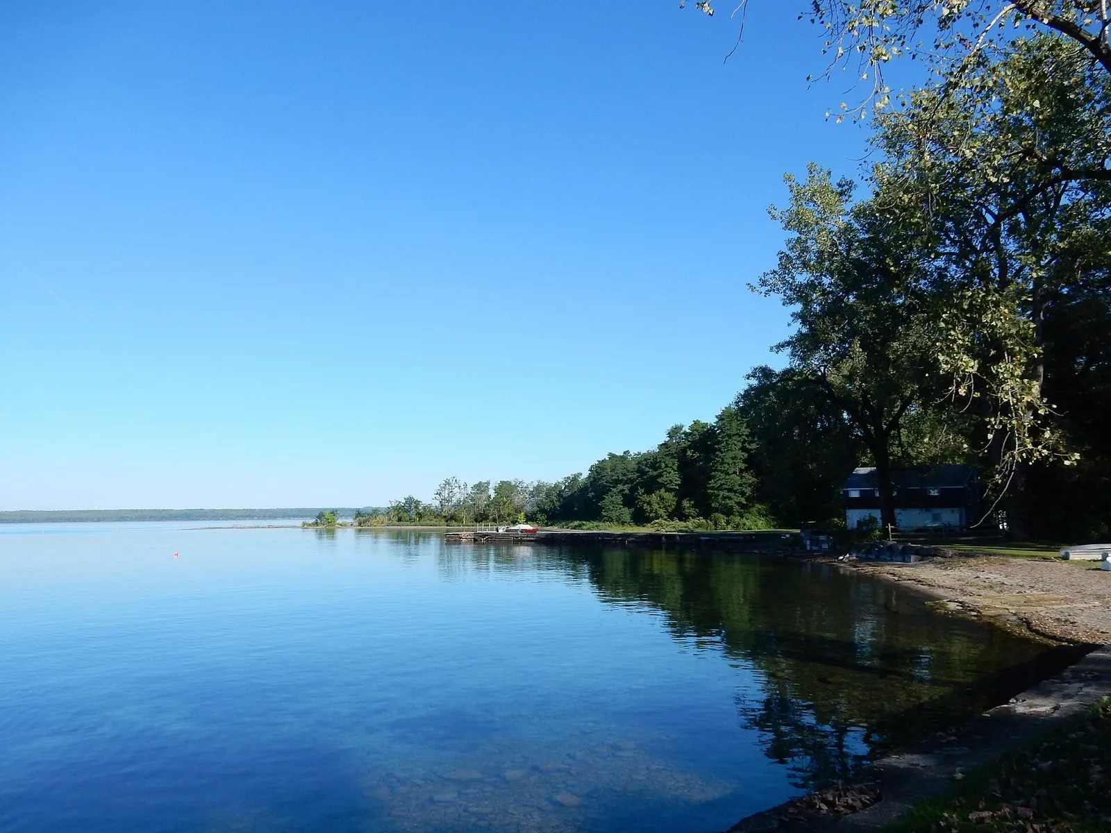 Seneca Lake shoreline under a blue sky (nearby Dresden, Seneca Lake)