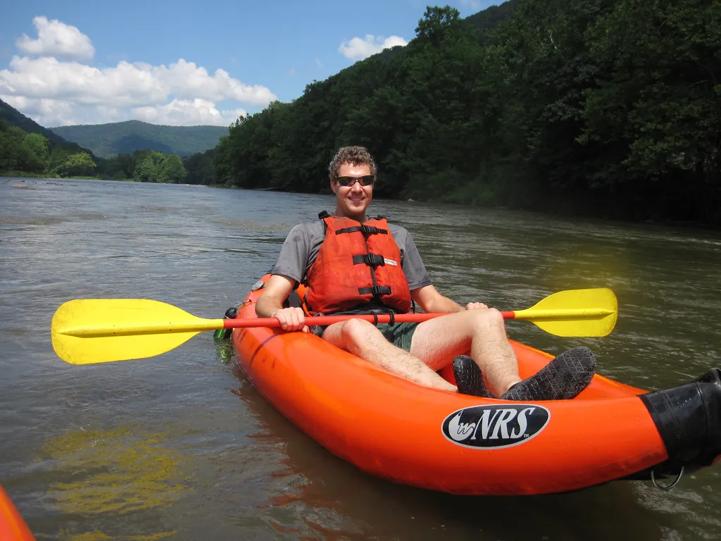 Me on inflatable orange kayak