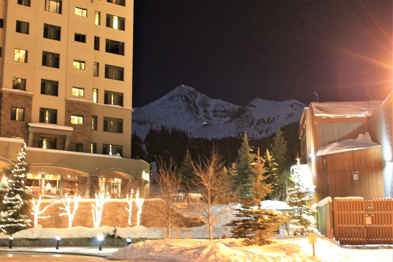 This is a photo of Lone Peak seen from the Big Sky Resort hotels in January of 2018.
