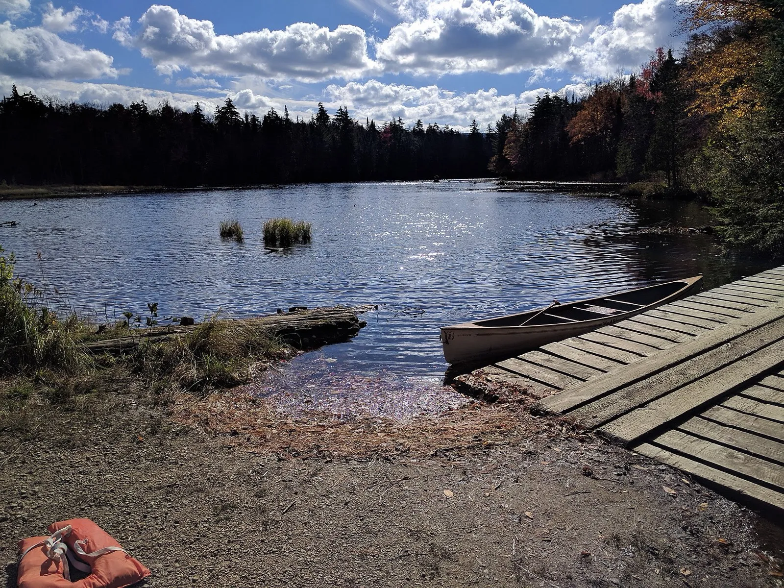 Boat launch at Eighth Lake Campground in autumn (nearby Fulton Chain of Lakes)